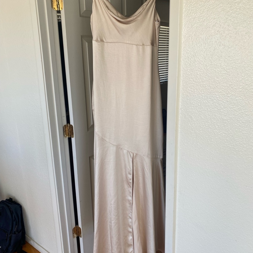 Moment in the spotlight champagne satin cowl neck maxi dress